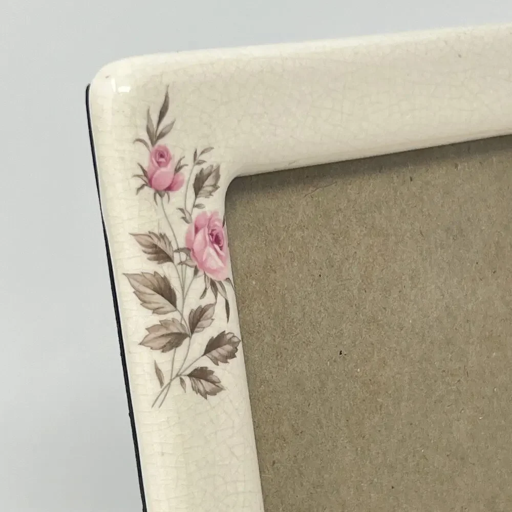 Vintage Cream Porcelain Photo Picture Frame Pink Roses Floral Cottagecore 5x7